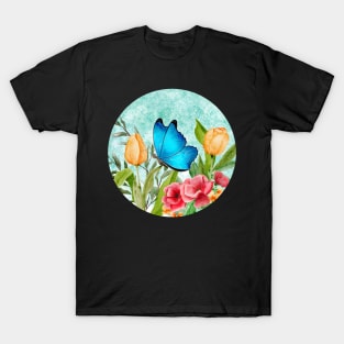 Blue butterfly flying in a garden T-Shirt